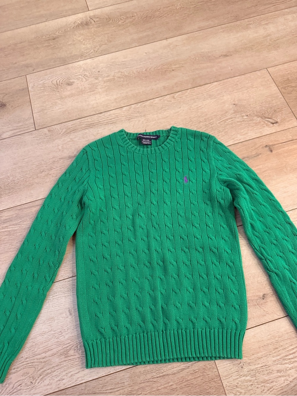 Ralph Lauren Kelly Green Cable Crewneck Sweater - Picture 3 of 8